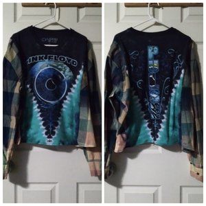 upcycled reworked bleached flannel shirt w/ custom pink floyd shirt 2 sided